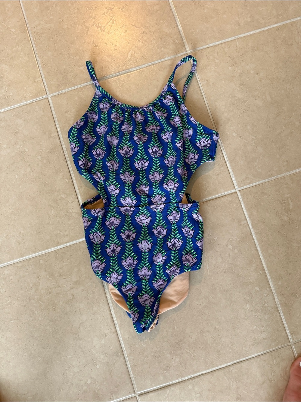J. Crew Kids Floral Cut-Out One-Piece Swimsuit in Navy and Purple
